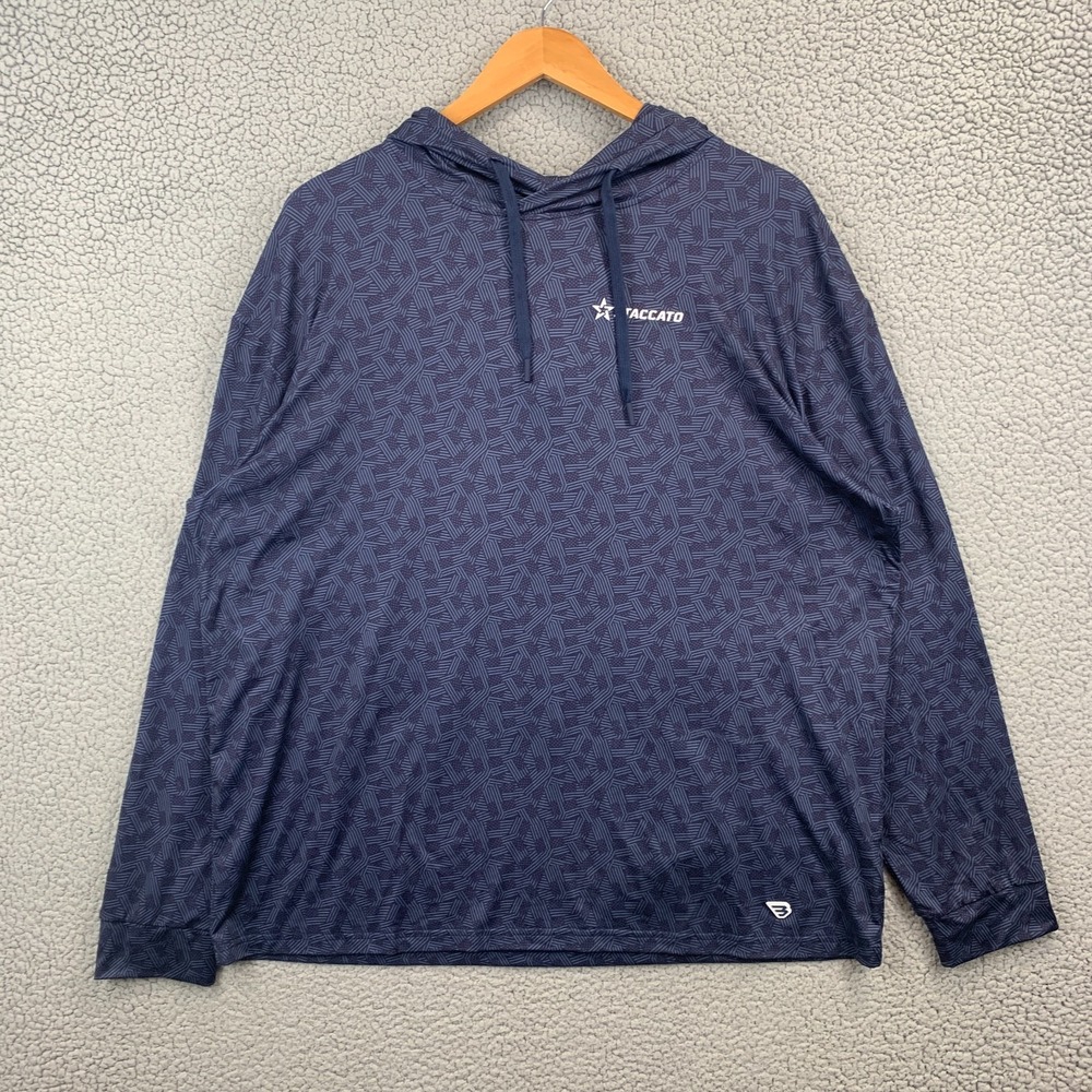 Burlebo Performance Hoodie Mens XL Blue Flag Geometric UPF 50 Long Sleeve